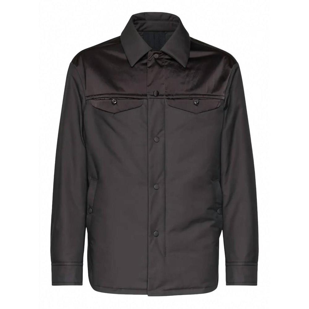 NEW SALVATORE FERRAGAMO men's satin panel shirt jacket in black